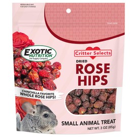 Dried Rose Hips (3 oz.) - Healthy Natural Treat - Chinchillas, Guinea Pigs, Rabbits, Prairie Dogs, Degus, Hamsters, Rats, Squirrels, Parrots, Chickens, Ducks & Other Small Pets