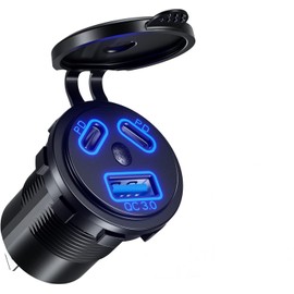 Kewig 12 V USB Outlet Quick Charge 3.0 USB Charger and Double PD Type C Ports, USB Cigarte Lightweight with On/Off Switch DIY Kit, Waterproof