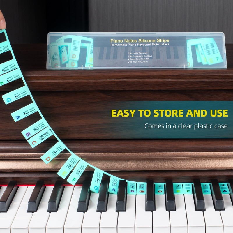 ZHRUNS Removable Piano Key Stickers - 61 Key Glow-in-The-Dark Keyboard