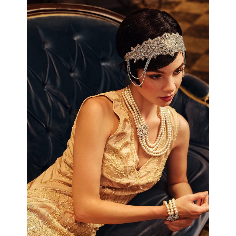 BABEYOND 1920s Flapper Headband Headpiece Roaring 20s Headband Chain for