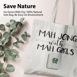 Veqzc Funny Mah Jong with Mah Girls Canvas Tote Bags for Women, Mahjong Gifts for Women, Gifts for Mahjong Players Lovers, Mahjong Accessories and Gifts, Reusable Grocery Bags Shopping Bags, Majiang3
