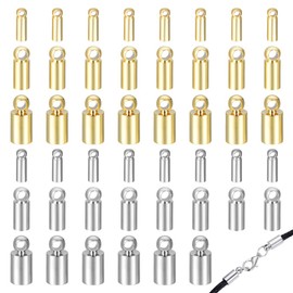 PH PandaHall 180PCS Cord Ends Caps, 6 Styles Thread Ends Caps Barrel Rope Head Cap Kumihimo Column Barrel Terminators for Leather Cord, Tassels, DIY Jewelry Making, Platinum & Golden
