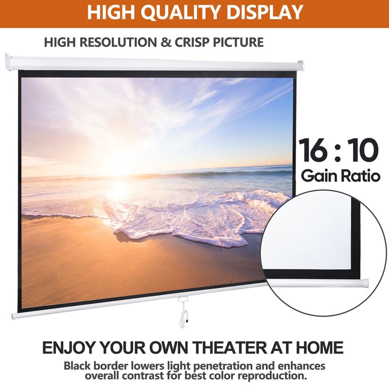 SEGAWE 100" Manual Pull Down Projector Screen 16:10 HD 4K
