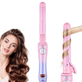Rotating Curling Iron, 1 Inch Automatic Hair Curler with Adjustable Heat Setting 100-230℃, LCD Display, Anti-Scald, Dual Voltage, Fast Heating Wand Curler for All Hair Types (Gradient Pink)