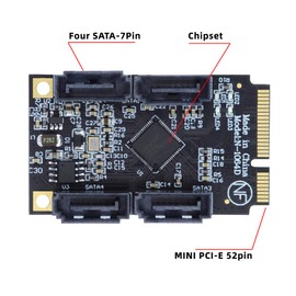 NFHK Mini PCI-E PCI Express to SATA 3.0 Four Ports Adapter Converter 6Gbps Hard Drive Extension Card for SSD