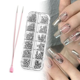 BOROLA 12 Grids Different Shapes Nail Art Sparkling Rhinestones Kit Set with Double Ended Tweezers for Exquisite Nail Decor, DIY Crafts, Clothing, Phone Decorations, Makeup etc.