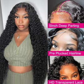 Manorshen 28 Inch 5x5 HD Lace Closure Wigs Human Hair Pre Plucked Deep Wave Human Hair Wigs for Black Women Glueless 180% Density Wet and Wavy Deep Curly Wig Natural Color with Baby Hair