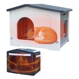 Rockever Plastic Outdoor Indoor Cat House with Insulated Liner, 100% Insulated Outdoor Cat Houses for Winter Feral Cats, Waterproof Escape Door Design, Assemble Easily-Grey