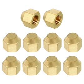 PATIKIL 1/4" Brass Flare Cap, 7/16-20UNF Female Thread 10Pcs SAE Flare Fitting 45 Degree Hex Pipe Fittings for Air Conditioner Refrigeration