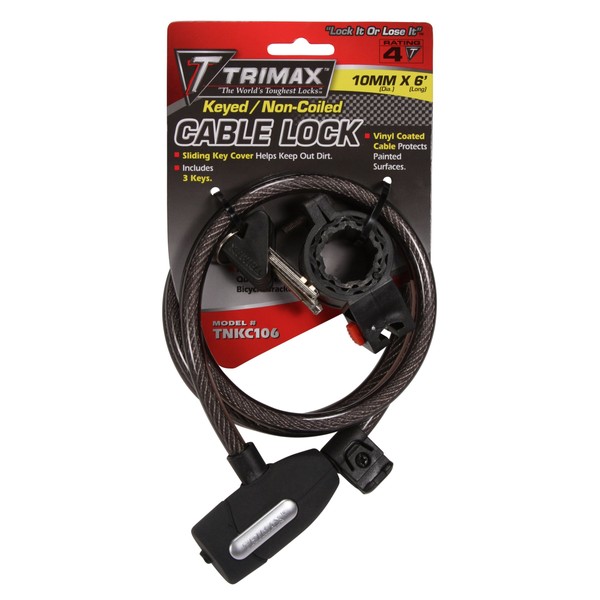 Trimax TNKC106 72" x 10 mm Medium Security Non-Coiled Cable Lock with Bracket