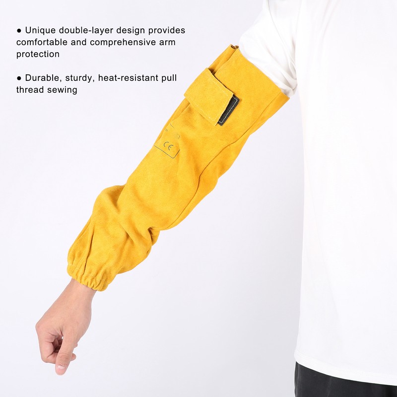 Pair Welding Sleeve Cowhide Wearproof Heat Resistant Golden Yellow for