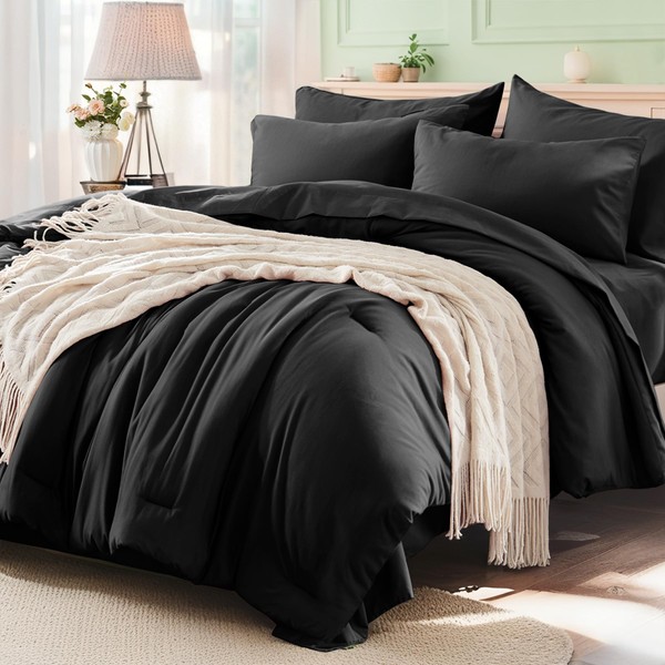 Anluoer Black California King Comforter Set 7 Pieces, Bed in