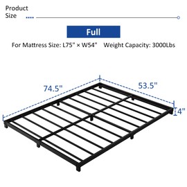 YUSENHEEI 4 Inch Full Size Bed Frame, Heavy Duty Metal Platform Low Bed Frame Full, No Box Spring Needed, Noise Free, Easy Assembly, Black