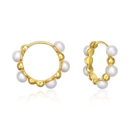 AENEAS Pearl Hoops 925 Sterling Silver Pearl Hoop Earrings for Women Pearl Earrings Hoops Jewellery Gift for Women