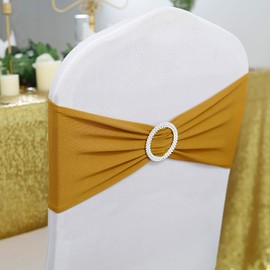 Peomeise 50pcs Gold Spandex Chair Sashes with Buckle Slider for Wedding, Party Decoration