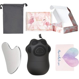 Set de compresas frías para el rostro: incluye cubiteras, espátula para hielo y bolsa de almacenamiento; ideal para la limpieza facial, las mascarillas y el gua sha. Regalo de Navidad, regalo de San Valentín(Black)
