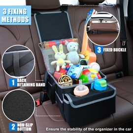 GUWINA Car Backseat Organiser, Multi Compartment Foldable Car Seat Organiser for Front and Back Seats, Car Boot Organiser with Lids and Straps Best for Clothes, Toys, Office Products (Black)