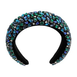 Florate Big Full Crystal Crown Headband for Women Elegant Stone Sparkling Chic Rhinestone Hairband Hair Hoop Accessories (H1134-blue)