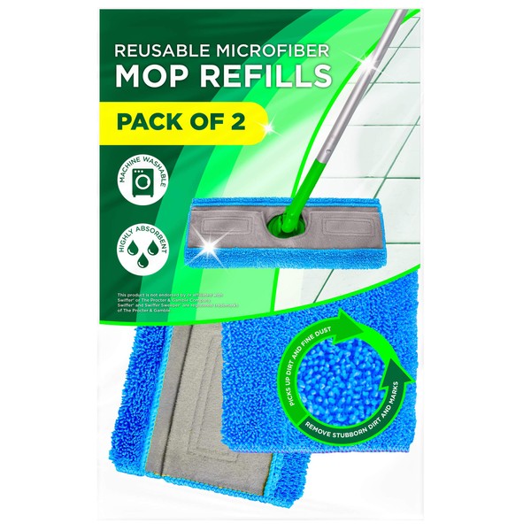 Recambios de mopa Millifiber (paquete de 2) almohadillas de microfibra lavables y reutilizables compatibles con Swiffer Sweeper. Cubierta de repuesto para fregona.