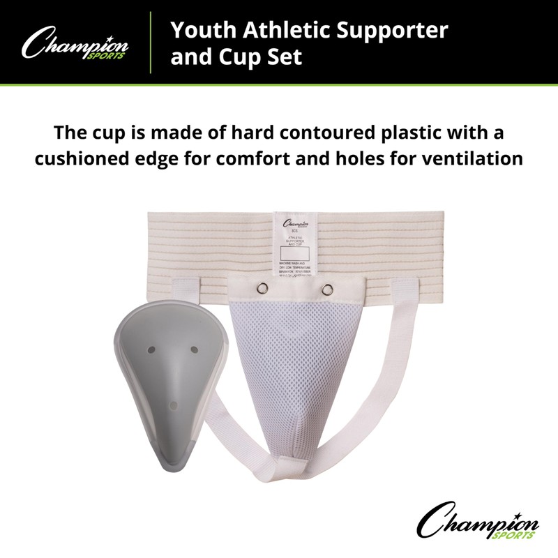 Champion Sports Intermediate Cup & Supporter (White, Medium)
