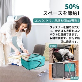 VARNIC Travel Compression Bag, Compression Bag, Clothing Sorting, Compact, YKK Zipper, Travel Pouch, Compression, Waterproof Travel Pouch, Convenient Goods, Compression, Space Saving Clothes, Waterproof, Separate Dry Pockets, Lightweight, Business Trips, Business Trips, Travel (Green, M)