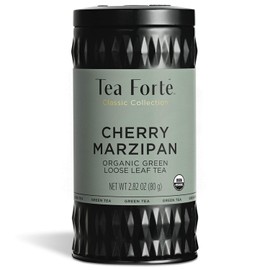 Tea Forte Cherry Marzipan Premium Organic Loose Leaf Caffeinated Green Tea Blend Canister, Makes 35-50 Cups