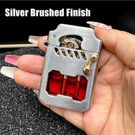 Mecha Metal Rocker Lighter, Retro Transparent Oil Tank Metal Rocker Kerosene Lighter, Retro Metal Rocker Kerosene Windproof LighterÔºàWithout KeroseneÔºâ:_Black Brushed FinishÔºàWithout KeroseneÔºâ