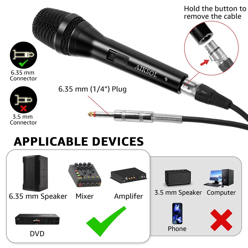 Wired Microphone for Singing,Professional Vocal Dynamic Handheld Karaoke,Cardioid Studio Mic,16.4