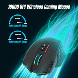 Rytaki Gamspeed V8 Pro Wireless MMO Gaming Maus 16000 DPI USB Laser MMO Maus mit RGB Beleuchtung/16 programmierbare Tasten/16000 DPI Abtastrate/2.4G Funkmaus/ergonomisches Design