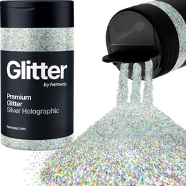 Hemway Premium Glitter Shaker - Silver Holographic Strands | Shaped Metallic Flake Sequins for Resin & Epoxy Crafts | Craft Supplies for Tumblers, Festival, Face, Eye & Nail Art Decoration | 86 g