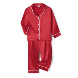 Qiylii Christmas Pajamas for Family Red Silk Satin Button-Up Family Christmas Pajamas Matching Sets Pjs for Kid/Women/Men (Kids, 9-10 Years, Red)