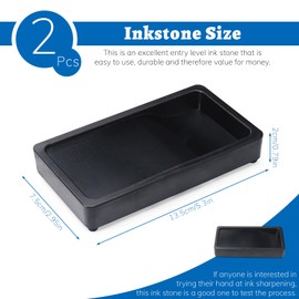 ASTIMESA 2 Pcs Traditional Chinese Calligraphy Ink Well, Rectangle Sumi Drawing Calligraphy Inkwell, Professional Ink Stone Dish Tray for Painting Practice Grinding (5.3 x 2.9 Inch)