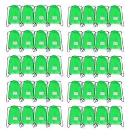 JohahaTim Drawstring Backpack Bulk 40 Packs Draw String Bags for Gym Sports Trip Pedestrianism Cinch Sack DIY for Women Men with Memo Card(Green)