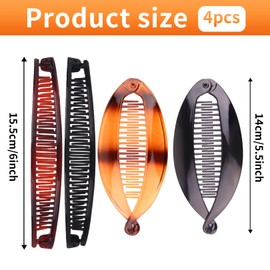 Pack of 4 Banana Clips, Banana Clip, Thin Hair, Banana Clip, Banana Clip Hair, Large, Hair Hair Clip Hair, Women's Thin Clips, Large Banana Hair Clip Set, Thick Hair Clips (Resin Material)