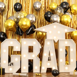 HILAVO Grad Marquee Letters 3FT for 2025 Graduation Decorations, Large Grad Light Up Letters Graduation Cap, White Grad Letter with Lights for Class of 2025 Preschool High School College Grad Party
