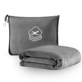 PEUJEW Travel Blanket, Soft 2-in-1 Airplane Blanket, 65x40 Inches, Travel Blanket Airplane Compact with Bag, Car Blanket with Luggage Sleeve & Backpack Clip (Light Grey)