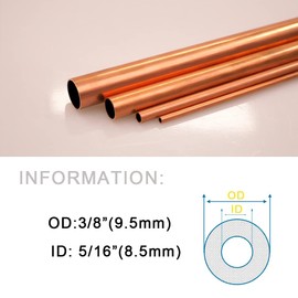QuQuyi Copper Tube 3/8" OD × 5/16" ID Seamless Round Copper Metal Tubing (300mm), 4Pcs