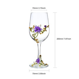 MEIGLQEA Wine Glasses Set of 2, Handcrafted Enamel Flower Red Wine Glasses Champagne Glasses Pretty Floral Goblets for Women Mom Friends Mothers Wife (Purple)