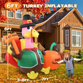 Opemon Thanksgiving Inflatables Turkey Outdoor Decorations 6ft Giant Turkey Blow Up Yard Fall Autumn Decor with Colorful Rotating LED Lights for Holiday Party Lawn Garden Home Indoor Outside