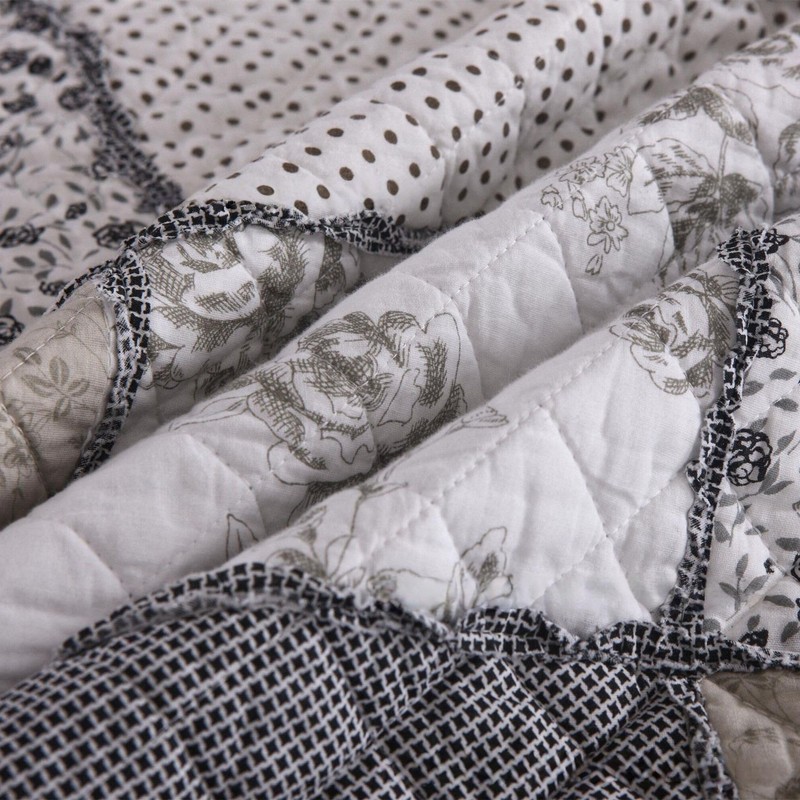 ABREEZE Grey Rose Floral Patchwork Quilts Cotton Queen Size Quilted