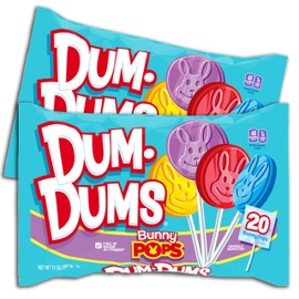 Dum Dums Bunny Pops Easter Lollipops 2024, Easter Basket Candy, Pack of 2-20ct Bags