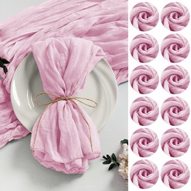 LZY 120 Pack Gauze Cheesecloth Napkins 20x20 Inch Dinner Cloth Napkins, Soft Boho Table Napkins Rustic Wrinkled Cheese Cloth Napkins Bulk for Wedding Party Baby Shower Event Decor (Pink)