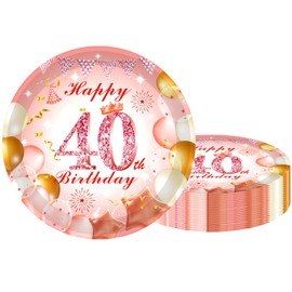 40th Party Plates 9 inch Rose Gold,40th Birthday Paper Plates Rose Gold 16Pcs,40th Pink Rose Gold Birthday Paper Tableware Set for Her Birthday Gifts,40th Women Birthday Party Decorations