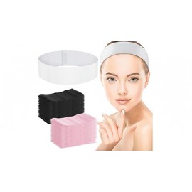 WILLBOND 200 Pieces Disposable Spa Facial Headbands Stretch Non Woven Facial Headband Skin Care Hair Band with Soft Convenient Closure for Women Salons (White, Pink, Black)