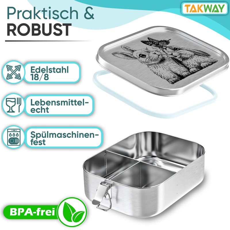 TAKWAY Children's Stainless Steel Lunch Box with Compartments, 800 ml,
