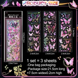 DTLIFEK Butterfly Stickers Holographic Butterfly Decorative Stickers Glitter Butterflies Scrapbooking Stickers Vintage Themes Self Adhesive Stickers for Girls Laptop Crafts Window Envelope Decor
