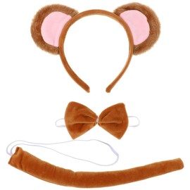 GALPADA 3pcs Monkey Costume Set: Monkey Ears Headband and Tail Bowtie, Animal Costume Cosplay for Dress Up Party Chocolate