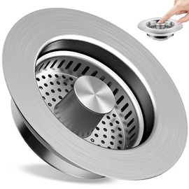 YOU ER MEI Colador de Drenaje para Fregadero de Cocina 3 En 1 con Tapón Emergente de Acero Inoxidable 304 - Cesta Colectora Antiobstrucción - Diseño Mejorado para Drenaje Rápido