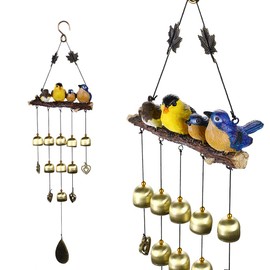 IGNPION 4 Birds Wind Chime Garden Windchimes for Outdoor Indoor Decor Perfect for Home Yard Decoration Come with Hook（Blue+Yellow）