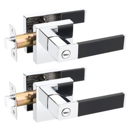 Gobrico 2 Pack Modern Soft Black Silicone Door Handles - Bedroom Privacy Levers With Polished Chrome Knobs - Heavy Duty Reversible Keyless Square Interior Locks